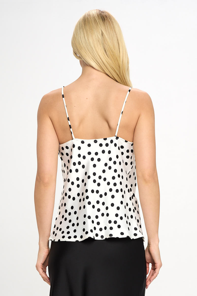 Thumbnail: Polka Dot Satin Cowl Neck Top