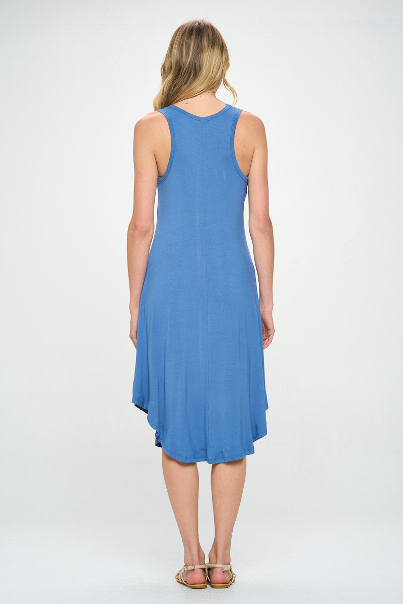 Thumbnail: Solid V neck Dress with Curved Hem