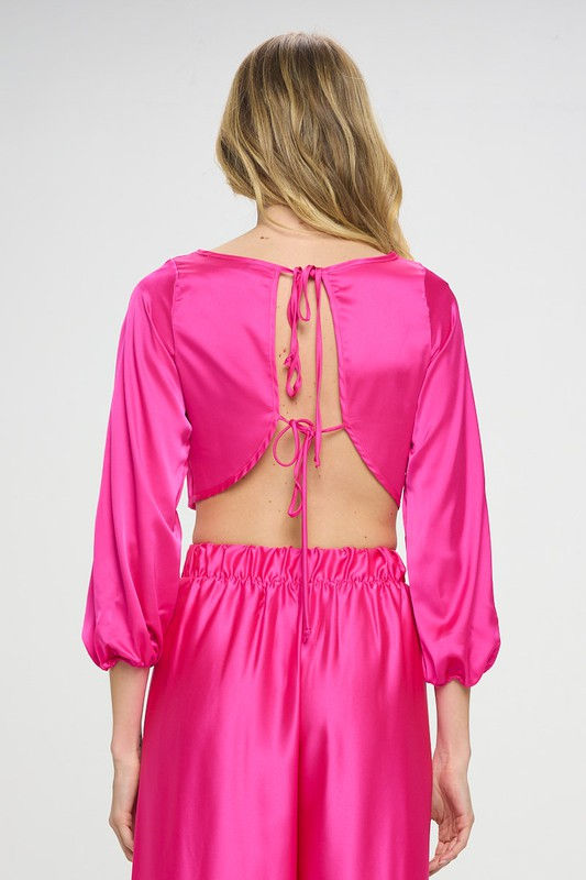 Thumbnail: Stretch Satin Crop Top with Open Back
