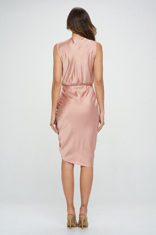 Thumbnail: Stretch Satin Ruched Dress with Asymmetrical Hem