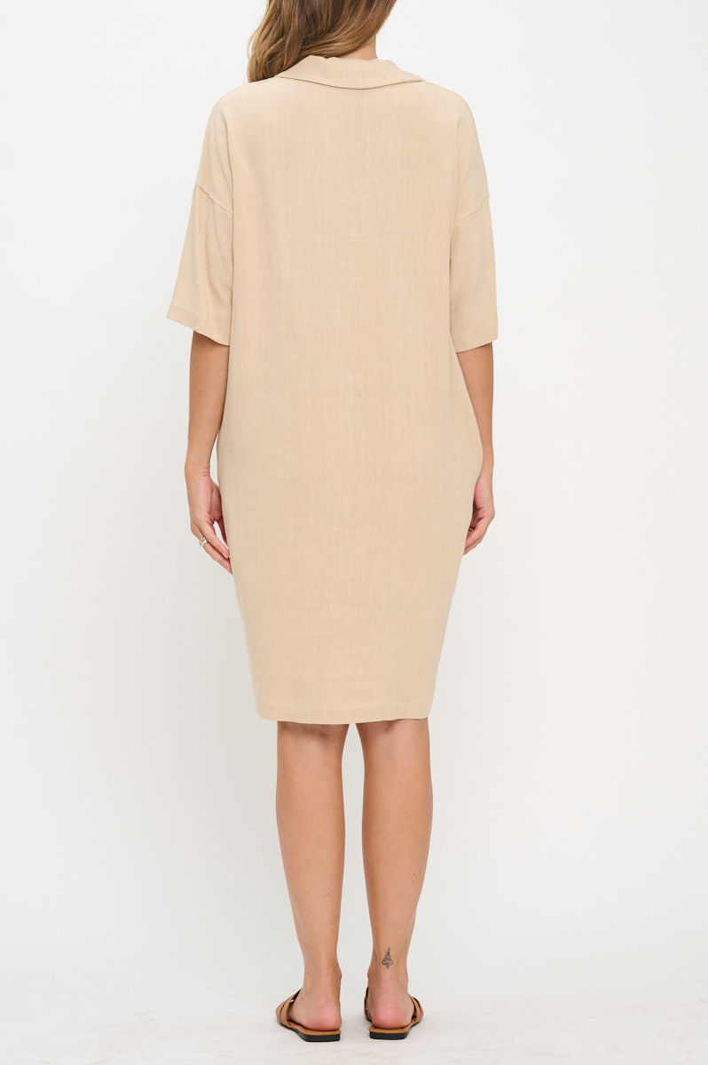 Thumbnail: Linen V neck Collared Dress with Pockets