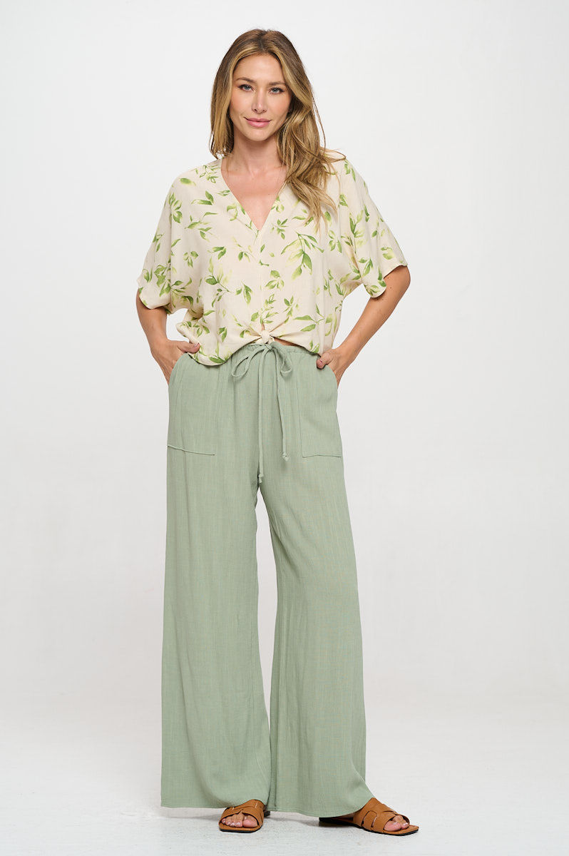 Thumbnail: Linen Adjustable Straight Leg Pants with Pockets
