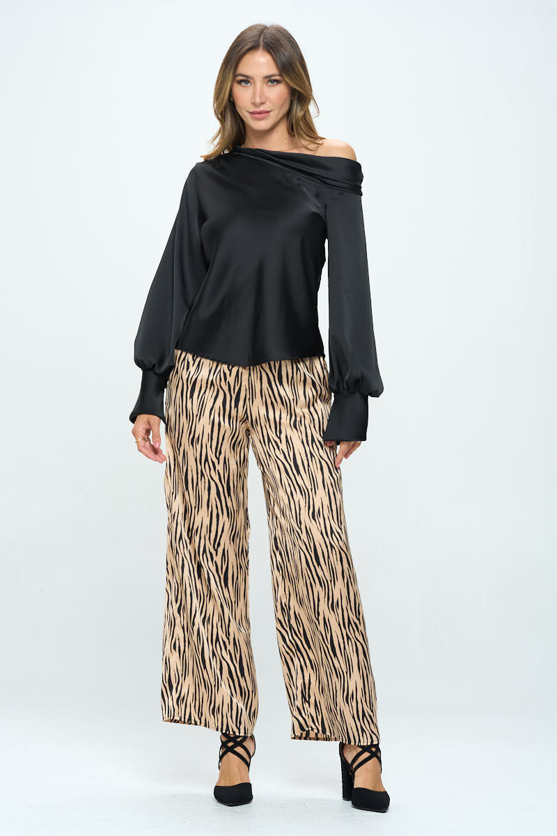Thumbnail: Dropped Shoulder Long Sleeve Satin Top
