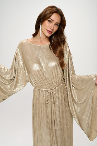 metallic bell sleeve dress Renee C Women's BELL SLEEVE METALLIC DRESS, Gold, Small