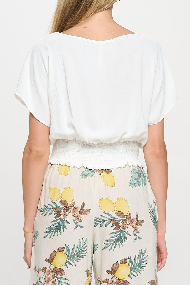 Thumbnail: Solid Flowy Short Sleeve Top with Smock Bottom