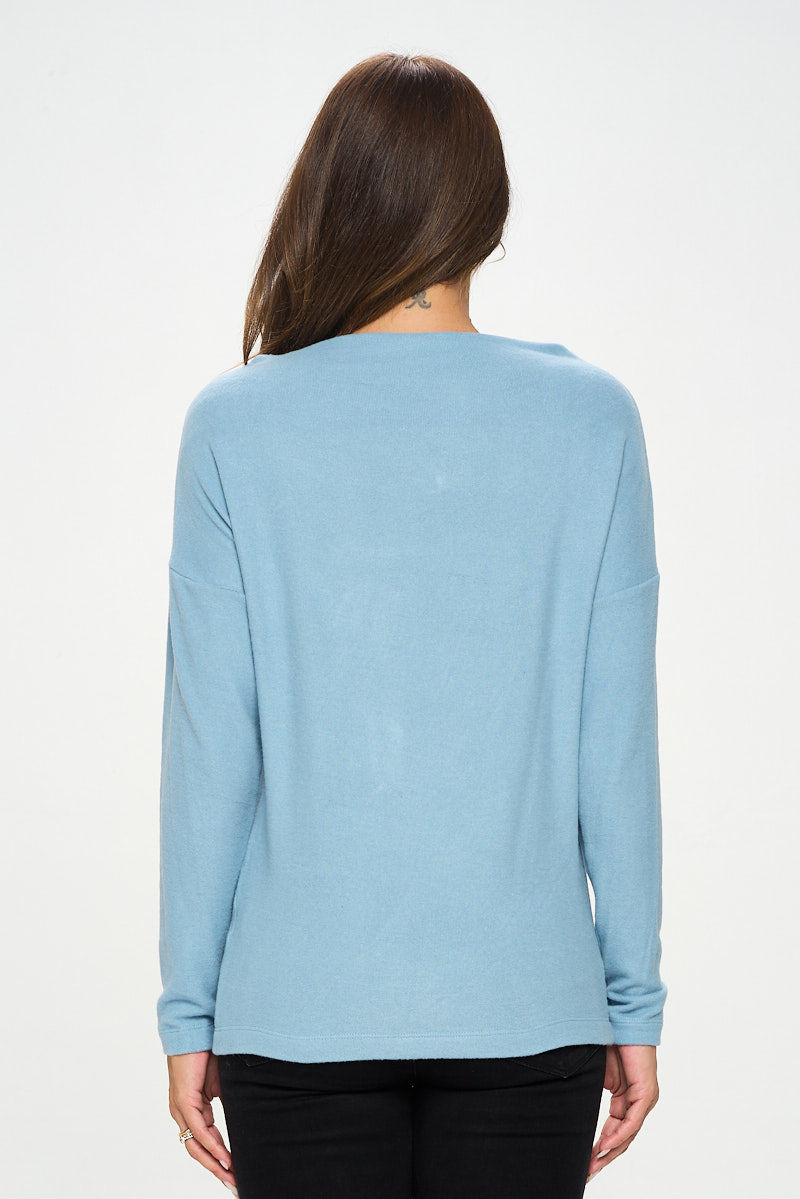 Thumbnail: Blue Brushed Knit Off the Shoulder Top