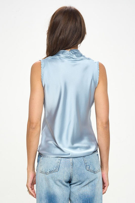 Thumbnail: Silky Satin Vibrant V neck Sleeveless Top