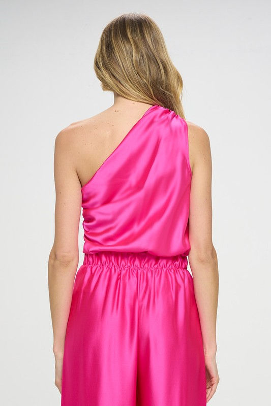 Thumbnail: Silky Satin One Shoulder Ruched Top