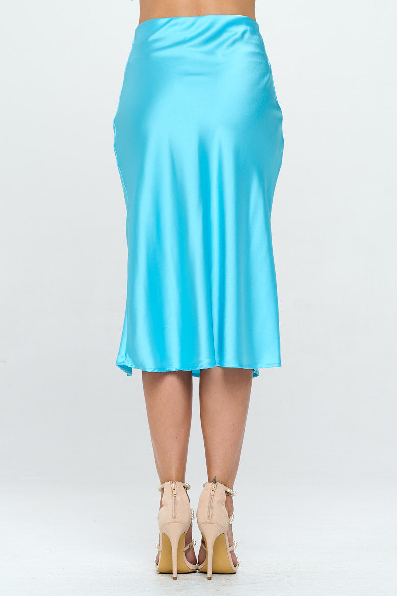 Thumbnail: Solid Satin Midi Skirt with Slit