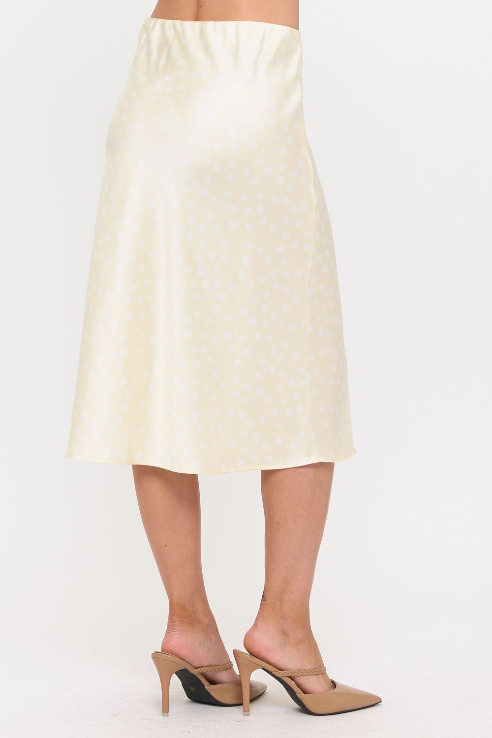 Made in USA Polka Dot Satin Midi Skirt