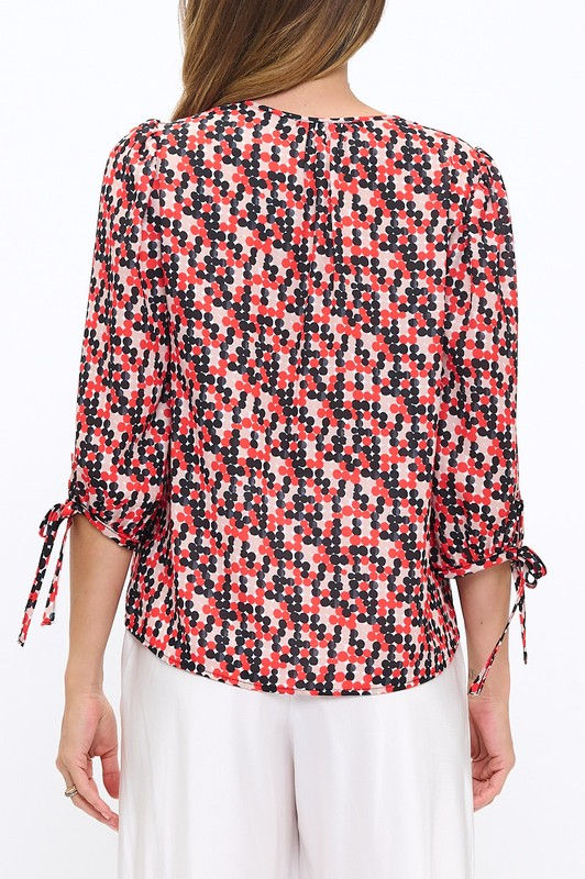 Thumbnail: Polka Dot Print 3/4 Sleeve V neck Top