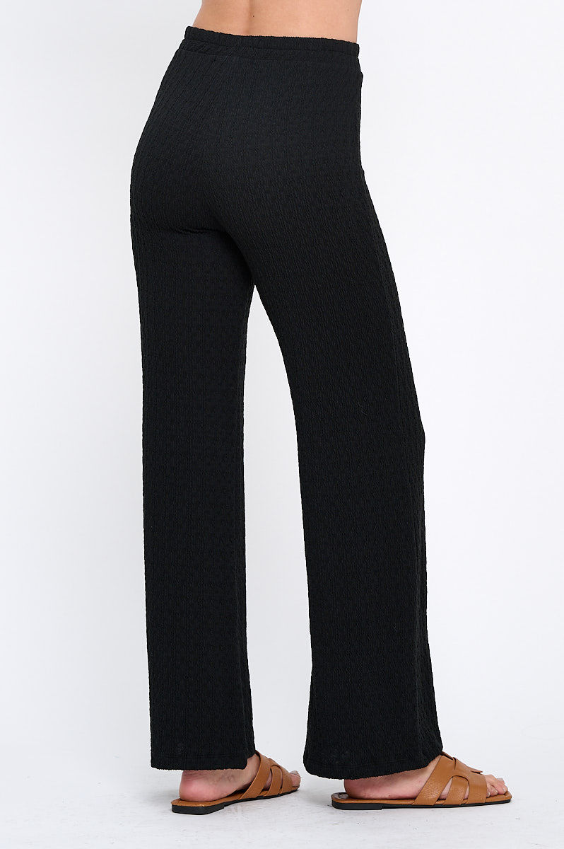 Thumbnail: Textured Wide Leg Pants with Elastic Waistband