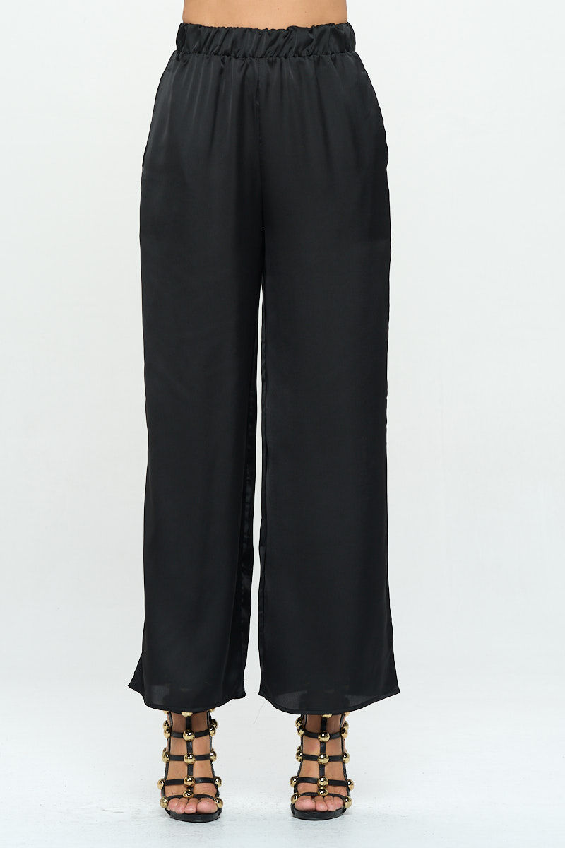 Classic Satin Elastic Waistband High Rise Loose Fit Pants