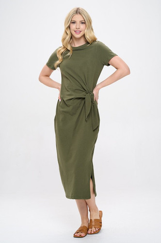 knee length dresses for ladies Cotton Short Sleeve Bodycon Fitted Knee Length Midi Dress main image 0