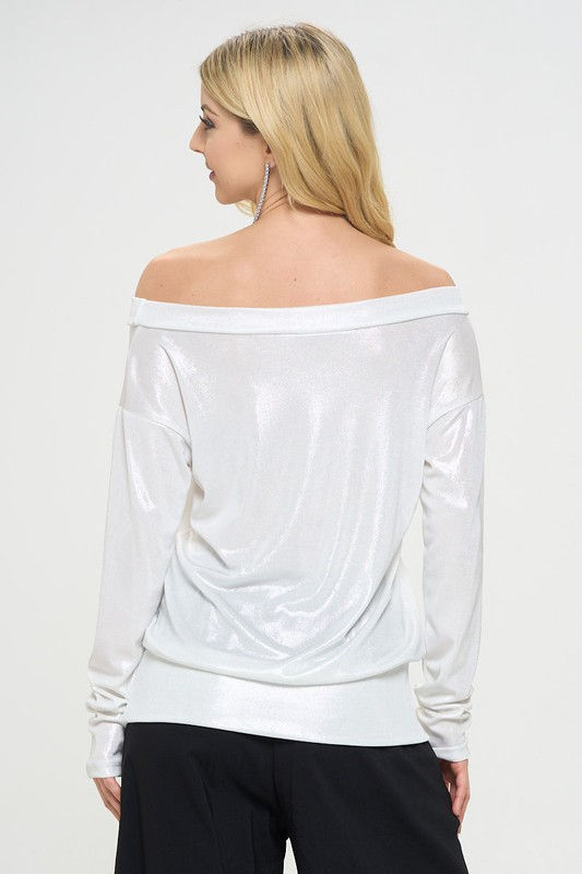 Thumbnail: Metallic Off the Shoulder Long Sleeve Top