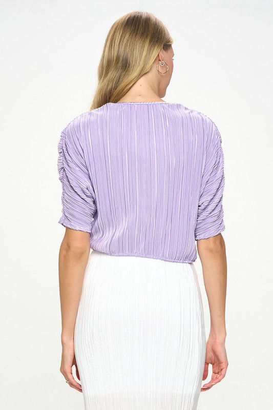 Thumbnail: Plisse Mid Scrunched Sleeve Top with Front Twist