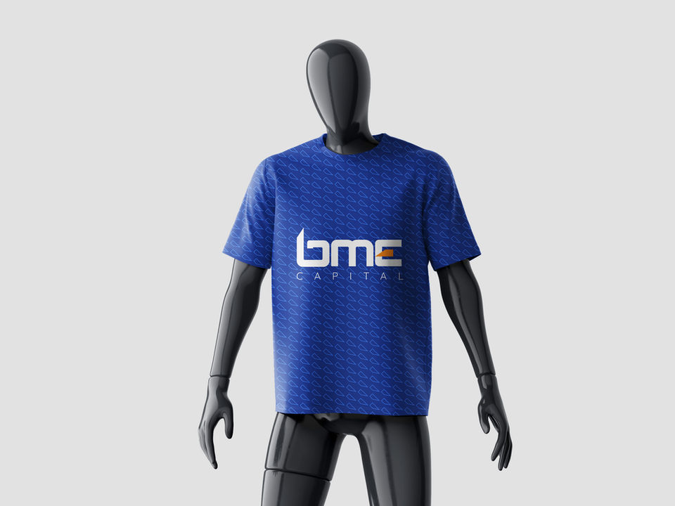Blue Branded T-shirt design on a black mannequin