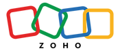 Colorful overlapping squares in red, green, blue, and yellow with the word "Zoho."
