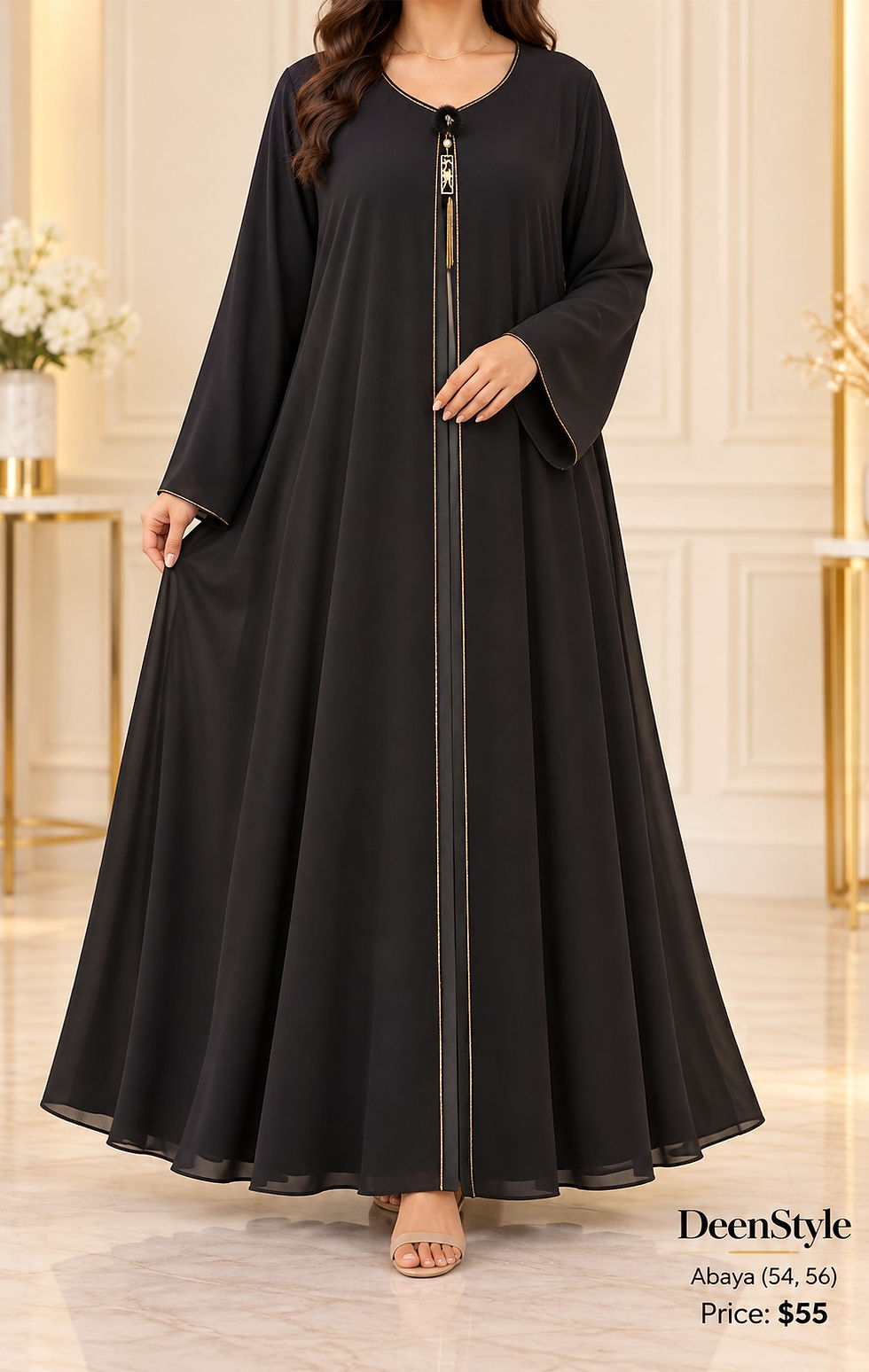 Black Gold-Piped Abaya (54-56)