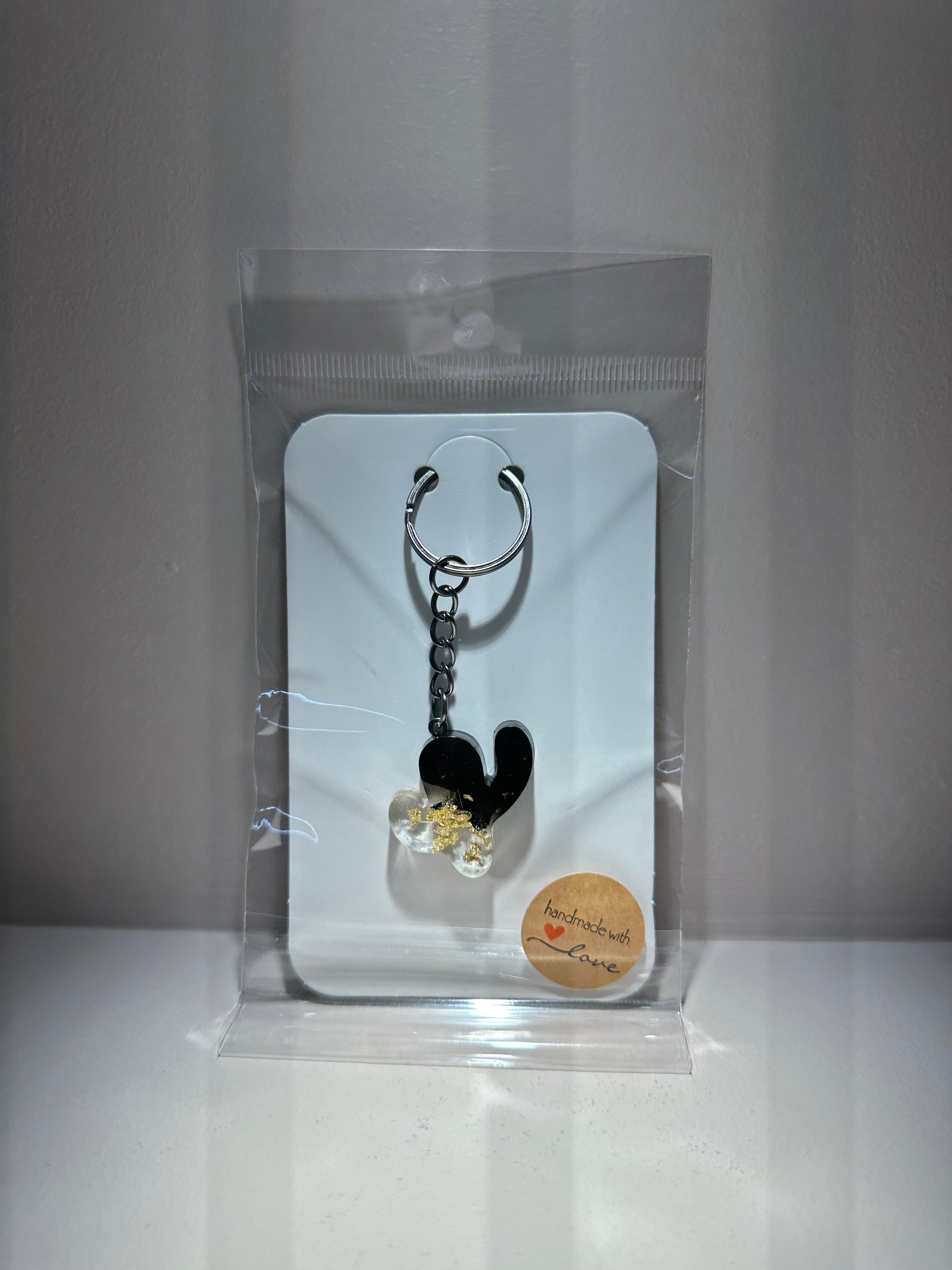 Schlüsselanhänger "Kaktus s/w in gold"