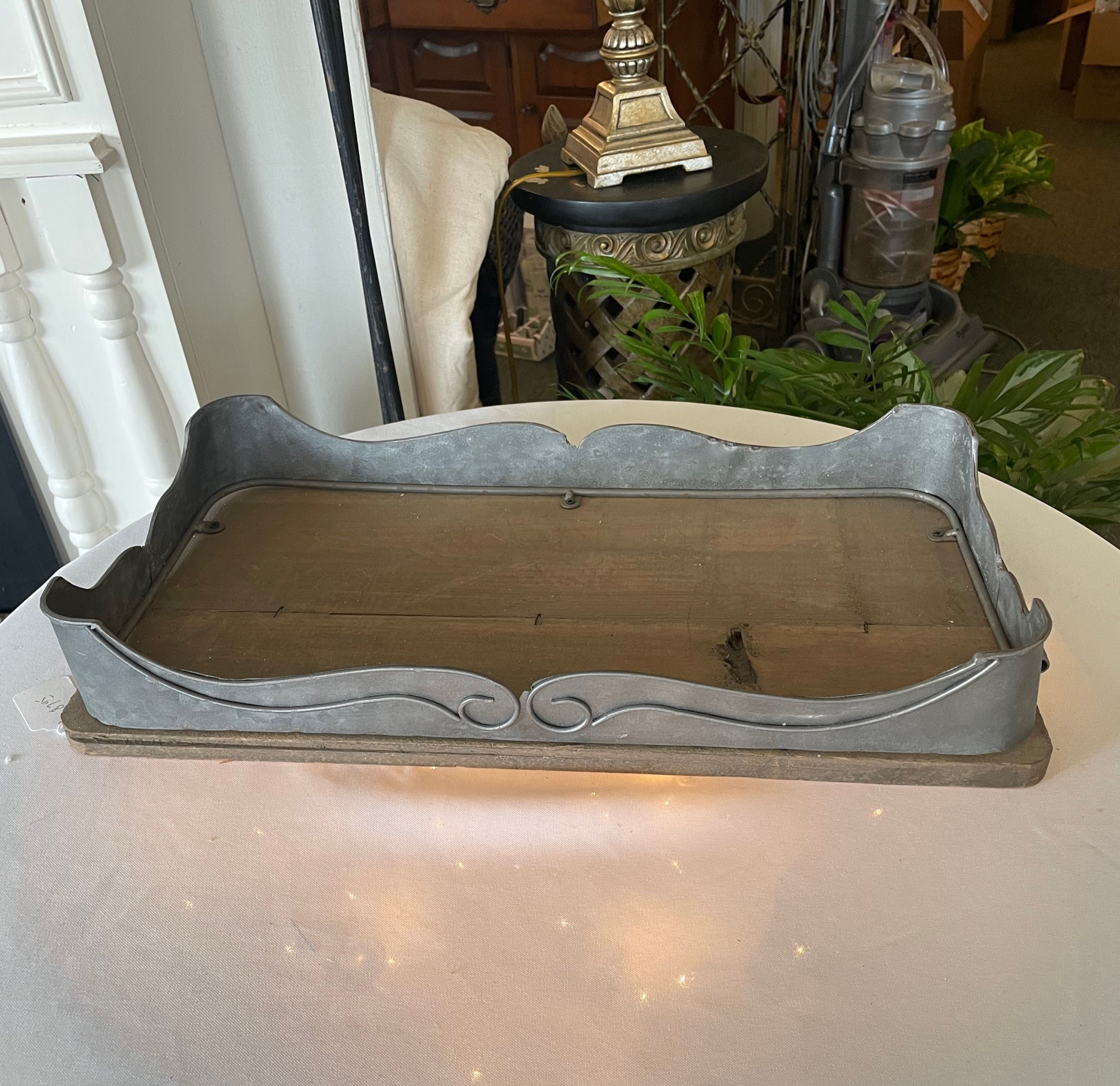 Metal Tray with Wood Base