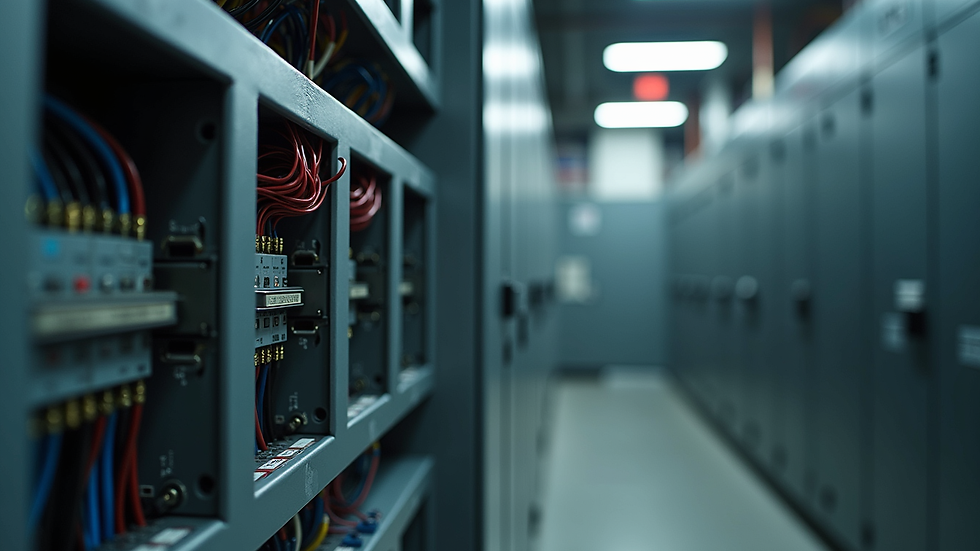 Eye-level view of commercial electrical panel with organized wiring