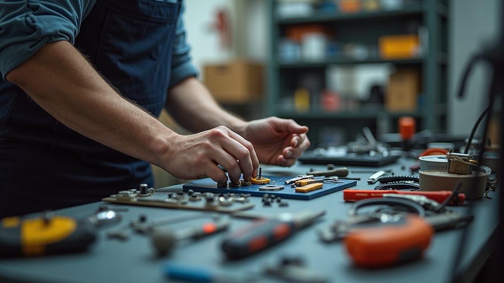 Close-up view of electrician organizing tools and wires neatly