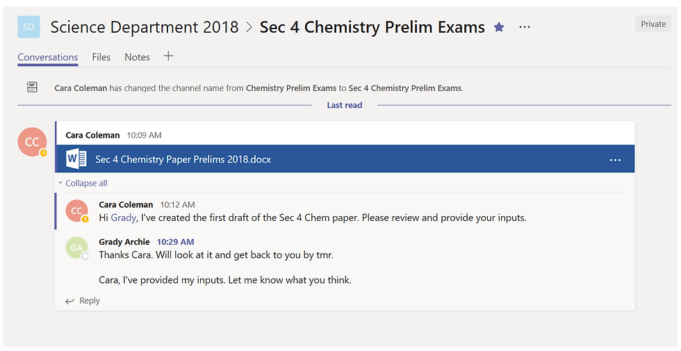 Document link in Conversations tab in Microsoft Teams