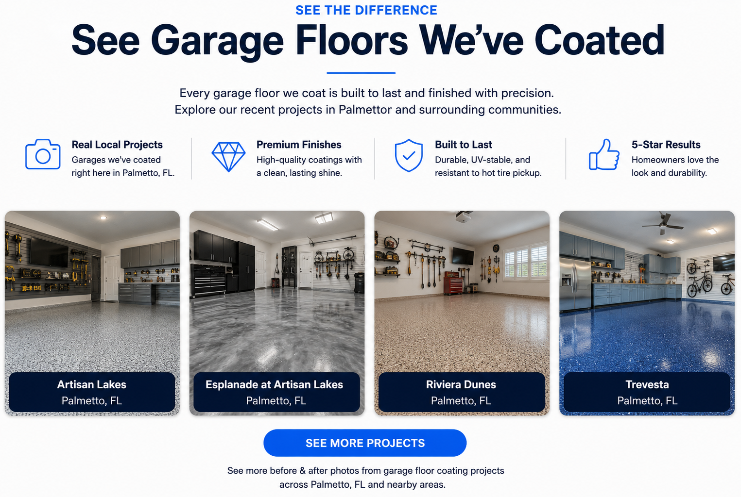 Satisfied Palmetto homeowner with a professionally installed epoxy garage floor by Paragon Epoxy Floors