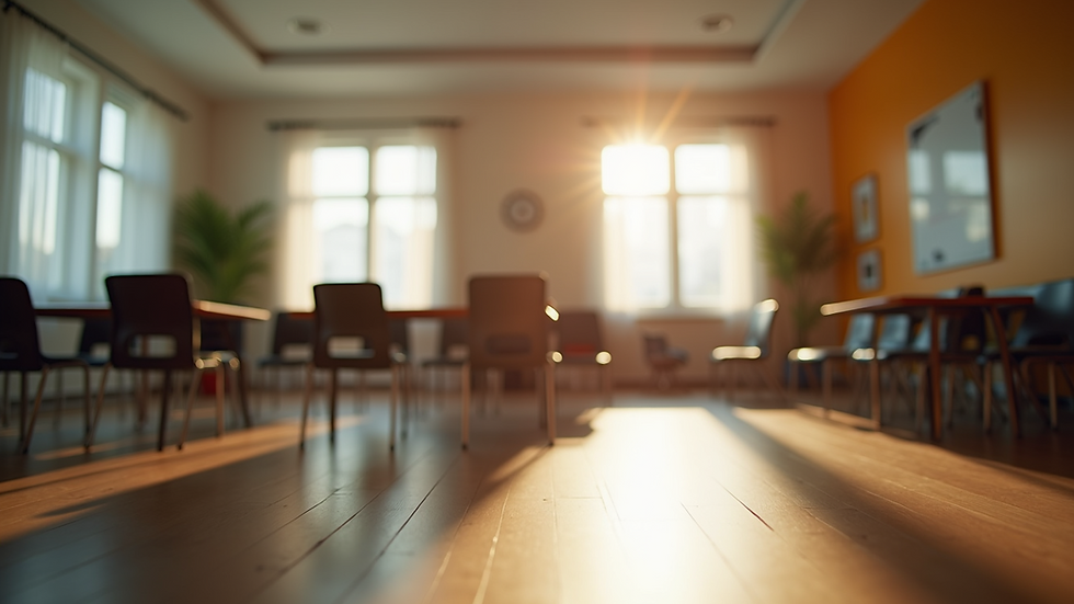 Eye-level view of a community center room set up for a social gathering