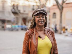 Older black lesbian senior woman having fun in the city