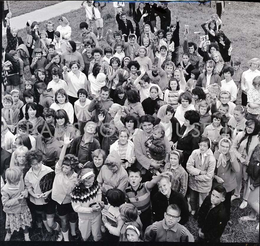 A group of children gather for a draw for pictures of the Beatles as part of “Beatles Day,” hosted by the Transcona News Office. On page 12, Transcona News, September 3rd, 1964. Courtesy of the TM Archives, TH99.38.67.6