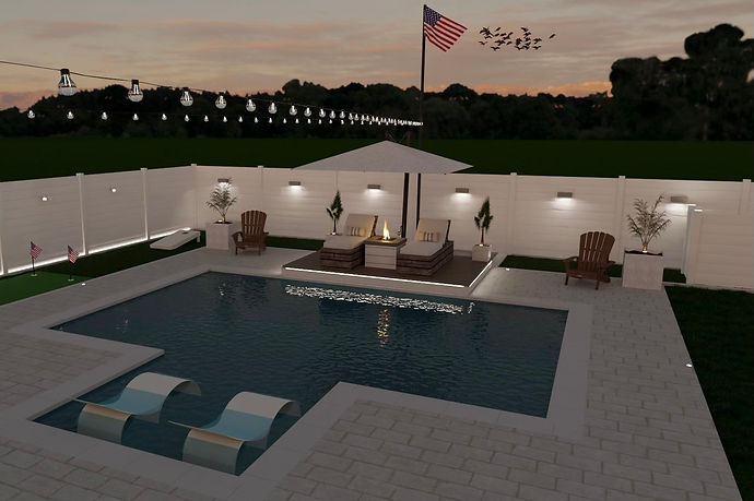 3D Design of a backyard pool and deck