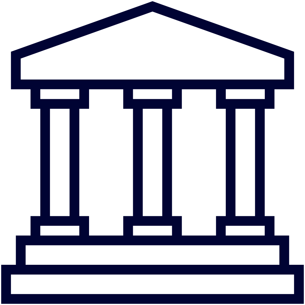 Line icon of a classical building with pillars.