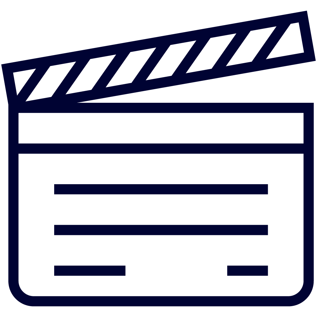 Dark blue clapperboard icon for video resources