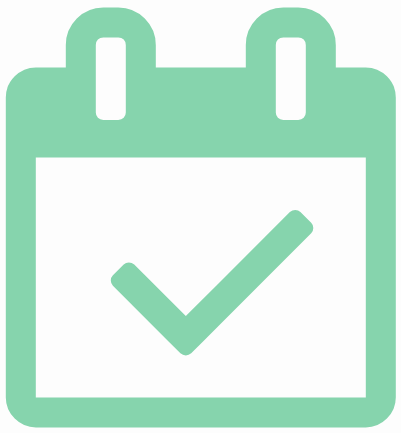 Green calendar icon with a checkmark