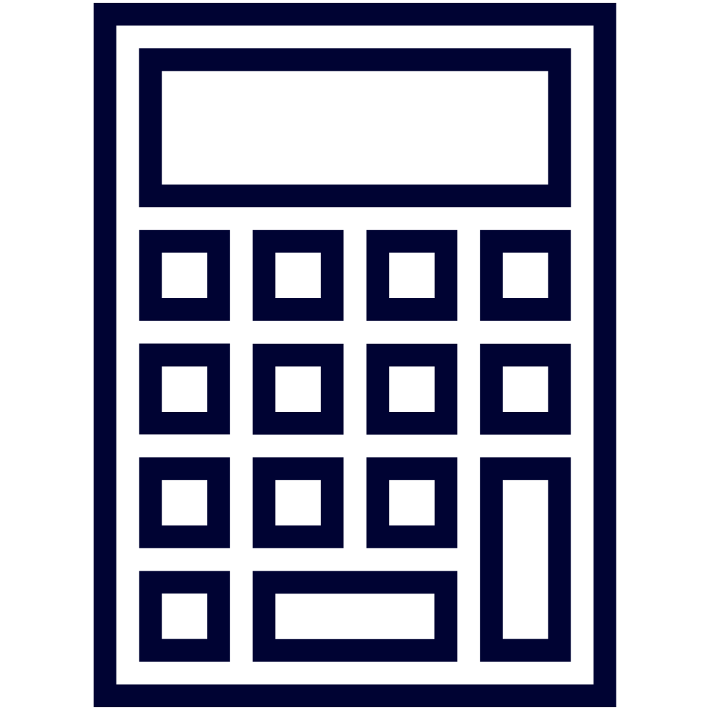 Dark blue calculator icon for client financial resources