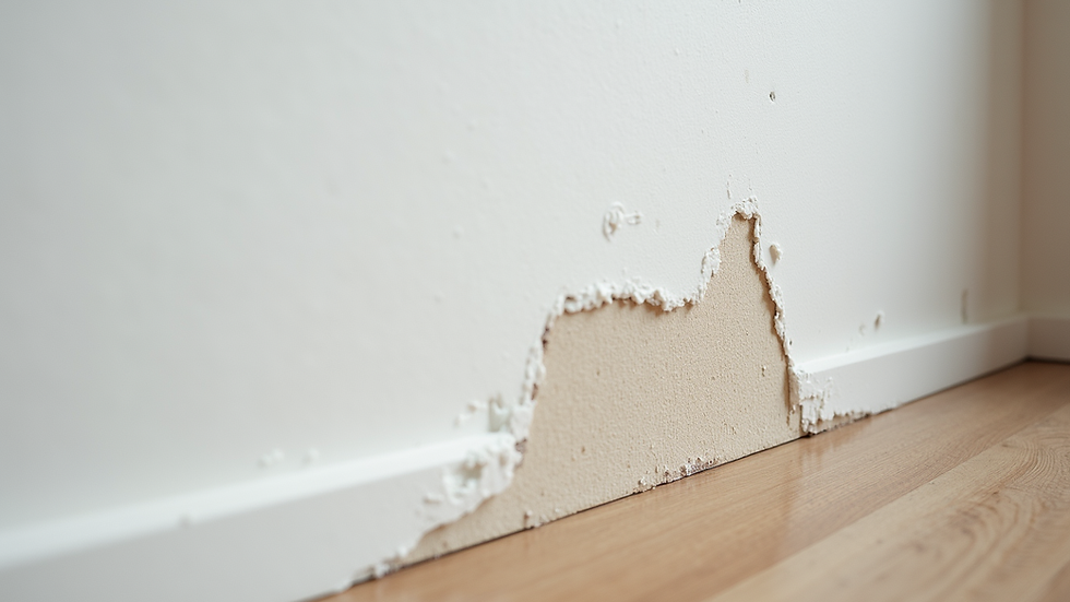Close-up view of a freshly repaired drywall section