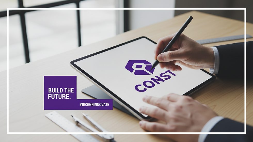 Close-up view of a designer sketching a construction logo on paper