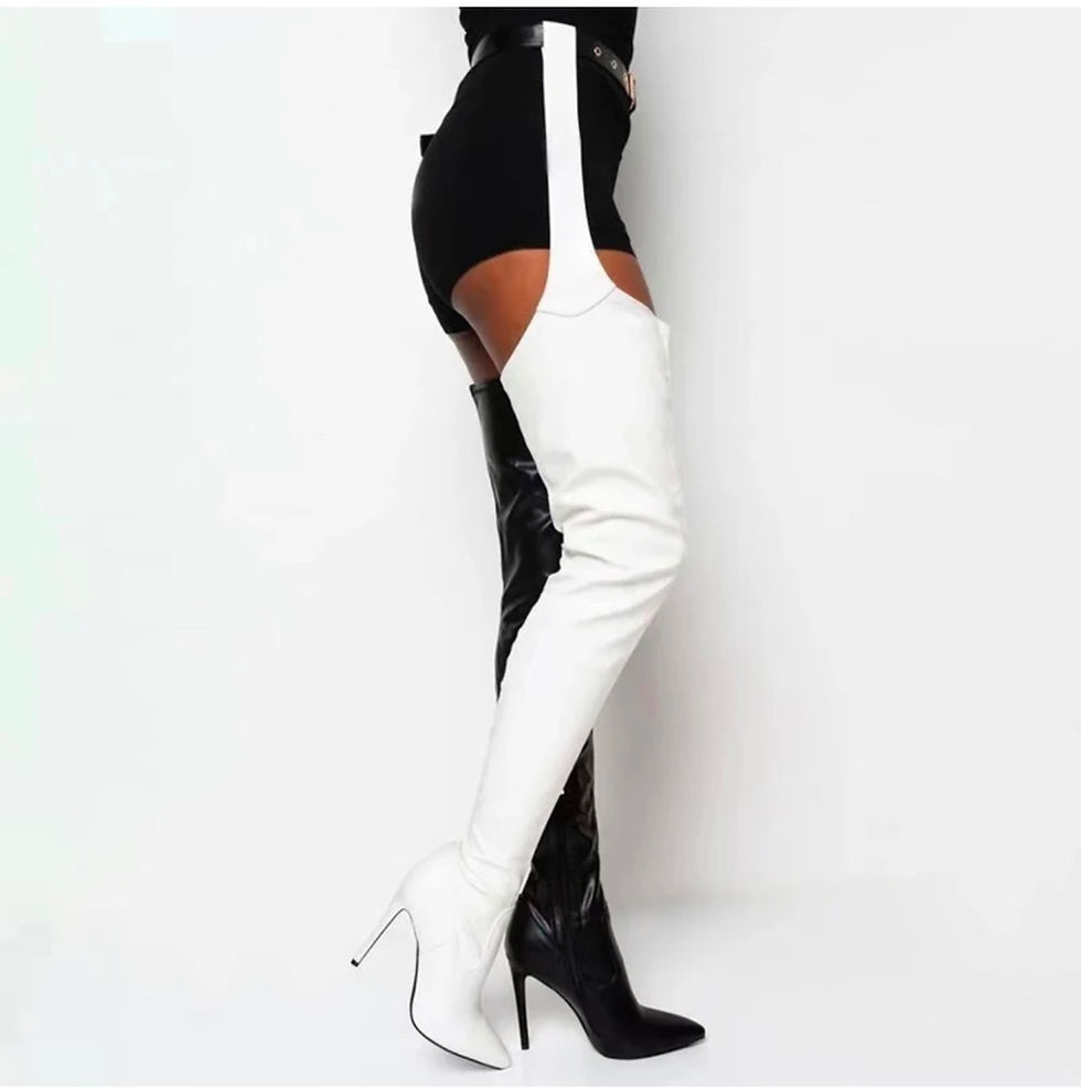Thumbnail: Black &  White Thigh High Boots 