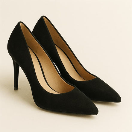 A pair of black leather stilettos. Beginner ESL lesson on shoes.