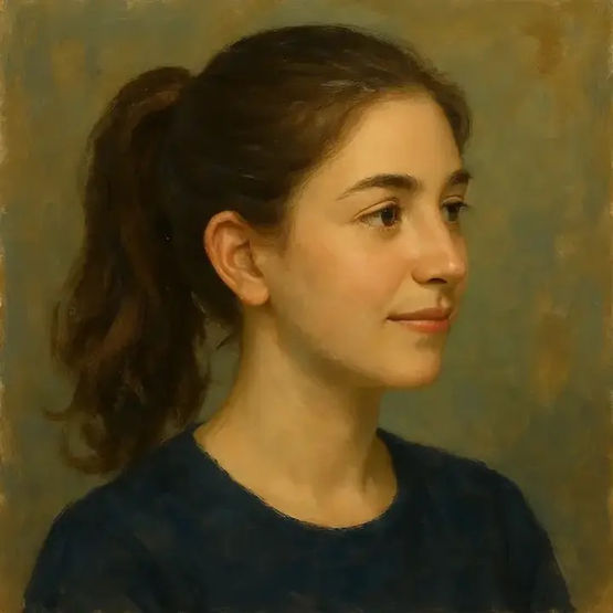 Ponytail hairstyle with hair tied back. Beginner English flashcard for hairstyles and daily life vocabulary.