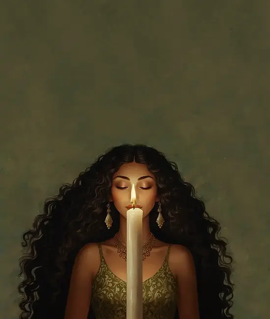 An idian woman gazing at a candle