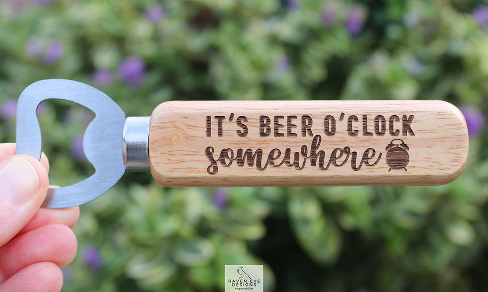 'It's Beer o'clock Somewhere' Engraved Long Handled Wooden Bottle Opener