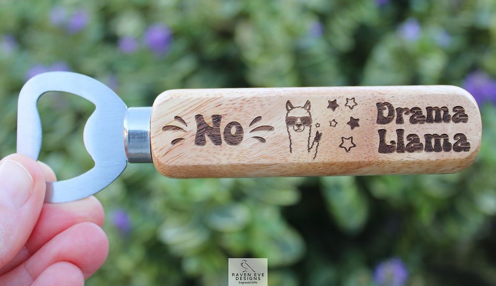 'No Drama Llama' Engraved Long Handled Wooden Bottle Opener