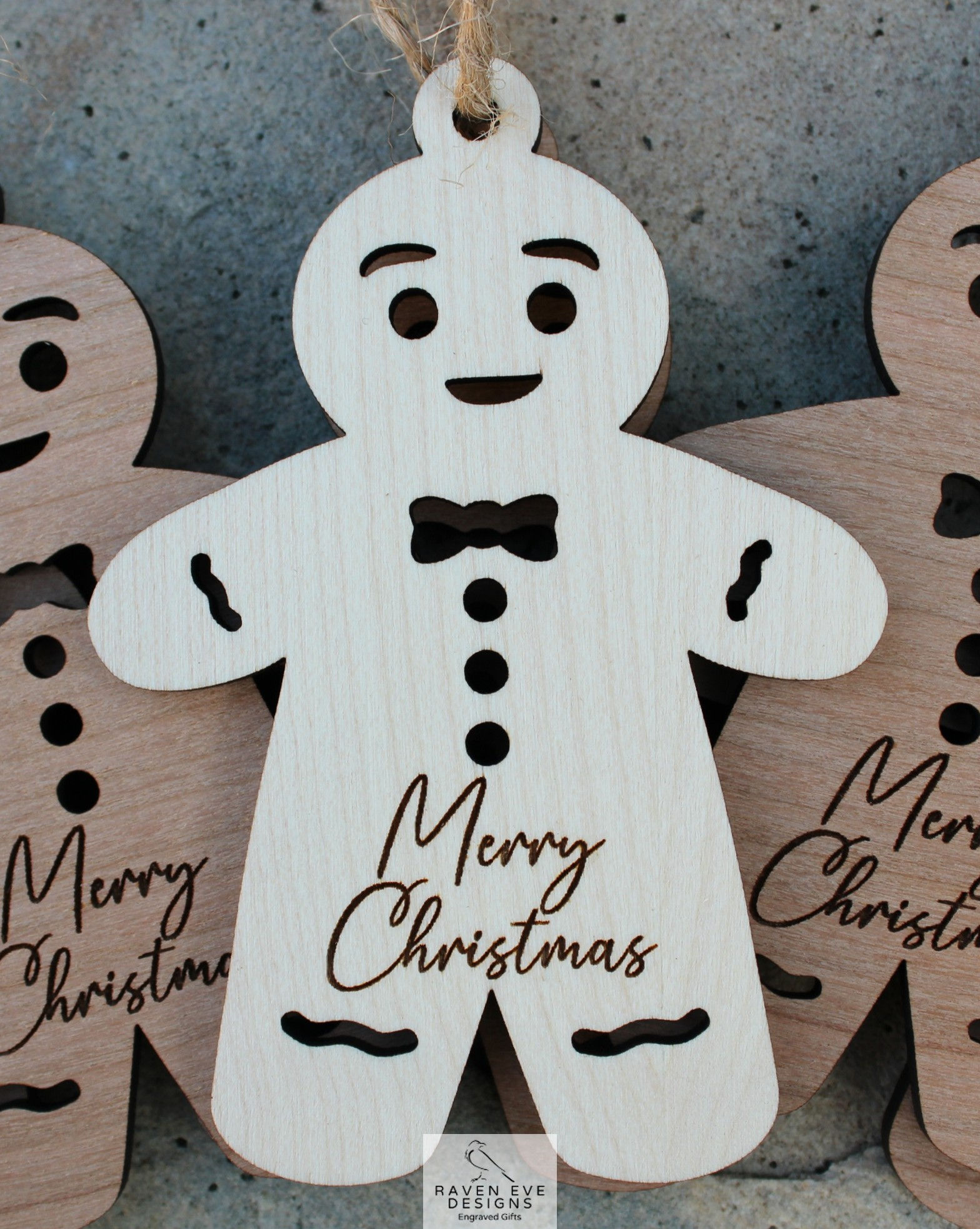 'Merry Christmas' Gingerbread Man Engraved Wooden Ornament