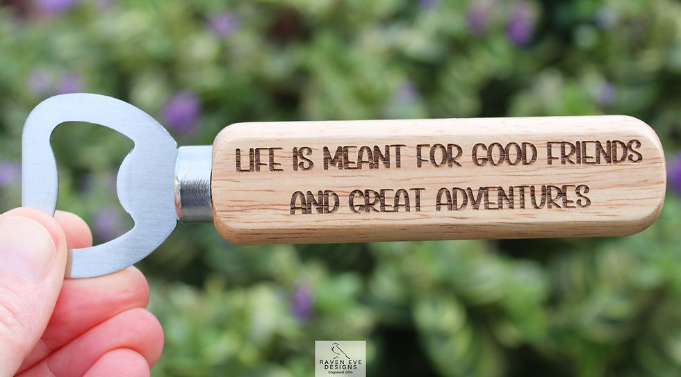 'Good Friends & Great Adventures' Engraved Long Handled Wooden Bottle Opener