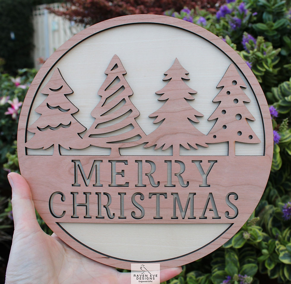 'Merry Christmas With Trees' Laser Cut MDF Wood Sign