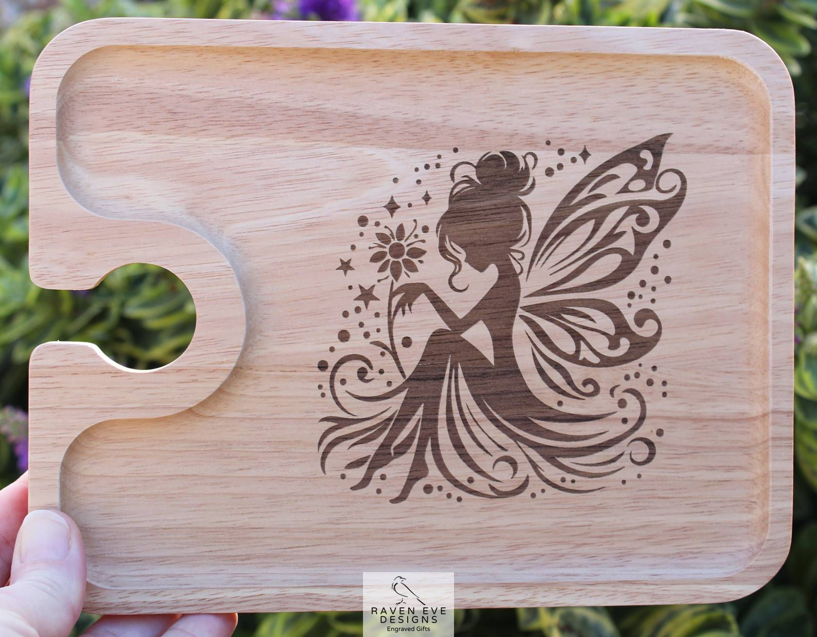 'Sitting Fairy' Engraved Wooden Wine & Nibbles Board