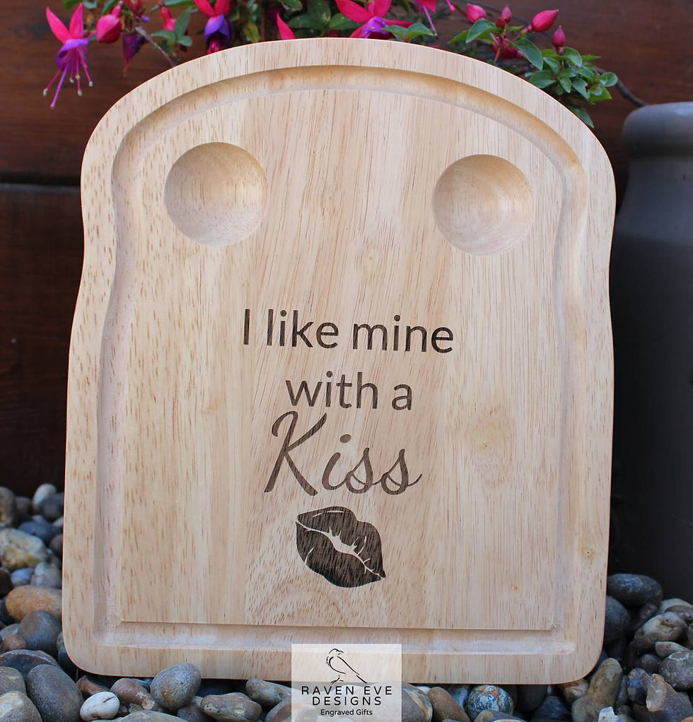 'I Like Mine With A Kiss' Engraved Wooden Toast Shaped Egg Board